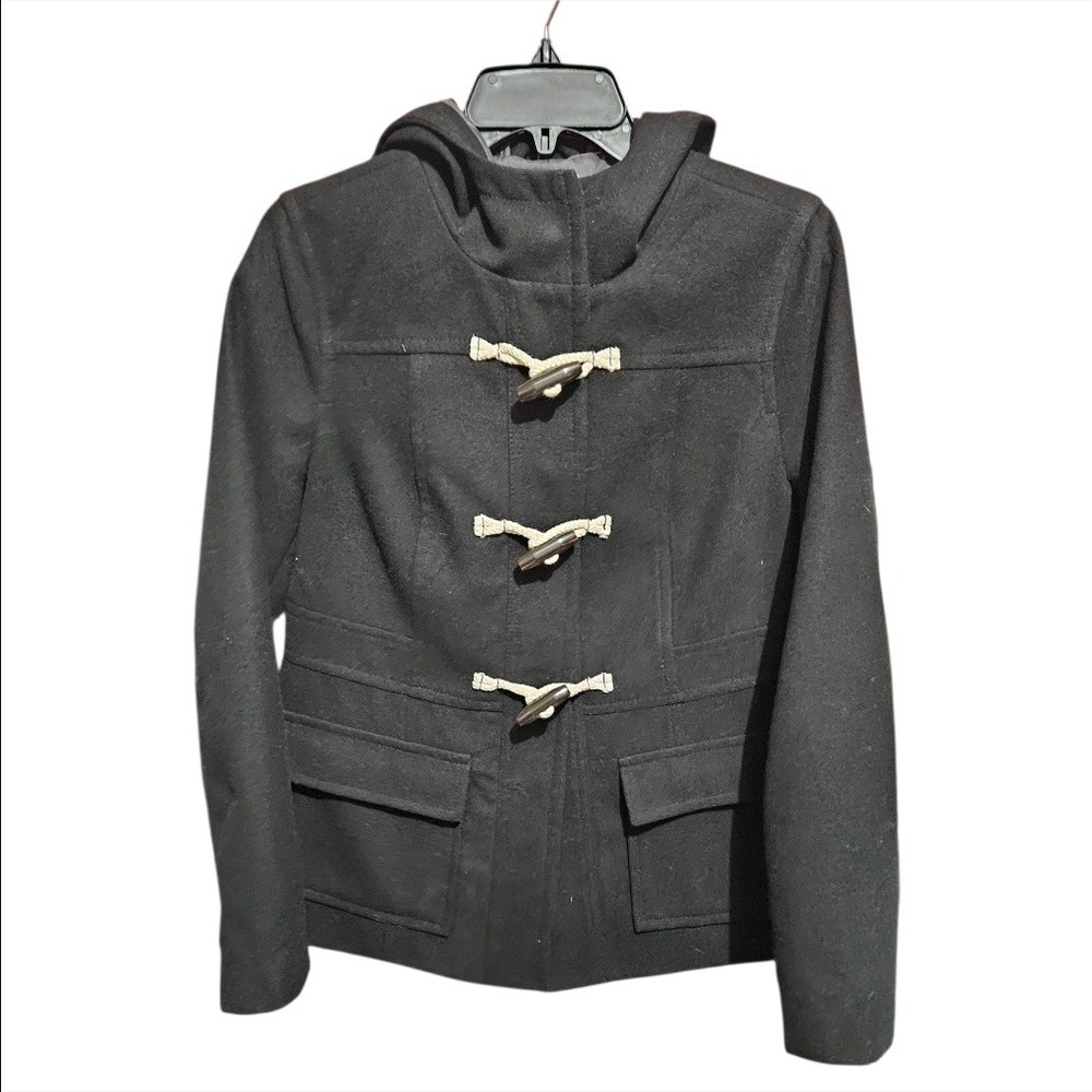 Old Navy Women's Black Toggle Hooded Coat Jacket‎ Medium Duffle Dark Academia